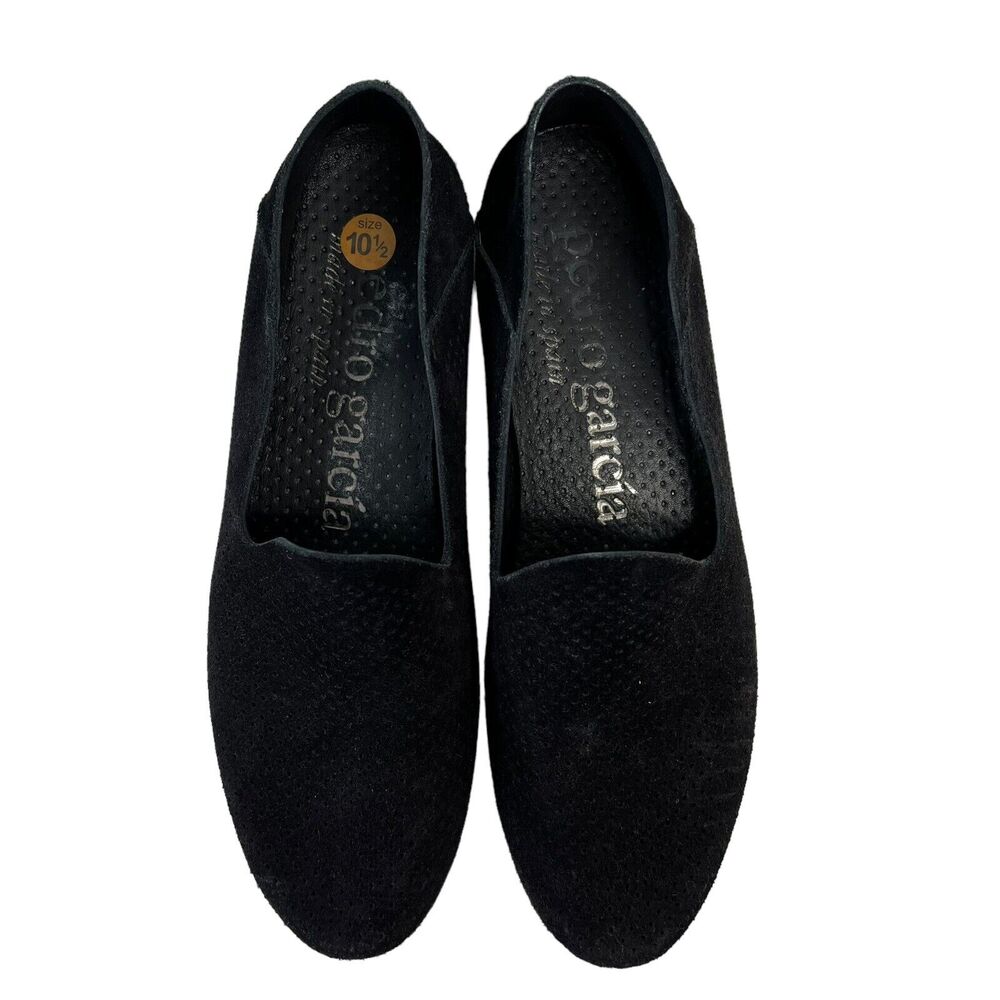 Pedro Garcia Size 40.5 US 10.5 Cristiane Black Perforated Suede Slip On Loafers